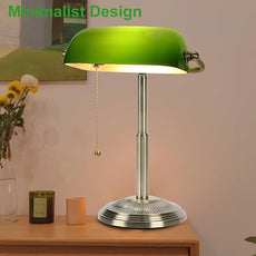 LINNMON Bankers Desk Lamp, Green Retro Lamp, Vintage Lamp with Pull Chain Switch for Home Office (Brass+Green)
