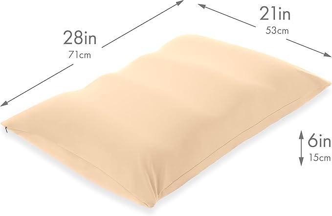 PILLOWY Premium Microbead Bed Pillow, X-Large Extra Fluffy But Supportive - Ultra Comfortable Sleep with Silk Like Anti Aging Cover 85% Spandex/ 15% Nylon Breathable, Cooling Barely Beige