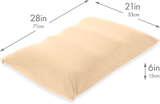 Cover Only for Premium Microbead Bed Pillow, X-Large Extra Smooth - Ultra Comfortable Sleep with Silk Like Anti Aging Cover 85% Spandex/ 15% Nylon Breathable, Cooling Barely Beige