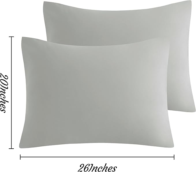 NTBAY Standard Pillow Cases Set of 2, 2 Pack Brushed Microfiber 20x26 Pillow Cases, Soft, Wrinkle, Fade, Stain Resistant Light Grey Pillow Cases with Envelope Closure, 20x26 Inches, Light Grey