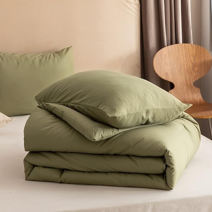 ROSGONIA King Size Comforter Set Olive Green, 3pcs (1 Boho Comforter & 2 Pillowcases), Lightweight Bedding Blanket All Season Bedspreads Quilt