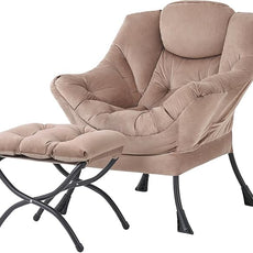 Tiita Lazy Chair with Ottoman, Modern Large Accent Lounge Armchair, Comfy Leisure Sofa Reading Chair with Footrest for Bedroom, Living Room, Dorm Rooms, Garden and Courtyard, Velvet Khaki