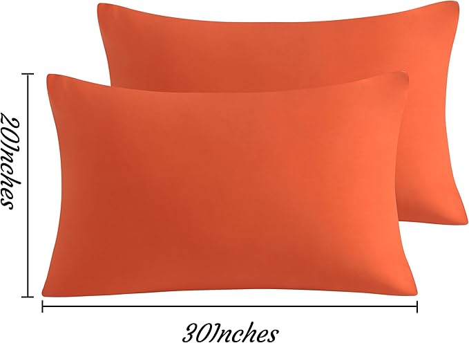 NTBAY Queen Pillow Cases Set of 2, 2 Pack Brushed Microfiber 20x30 Pillow Cases, Soft, Wrinkle, Fade, Stain Resistant Brunt Orange Pillow Cases with Envelope Closure, 20x30 Inches, Brunt Orange