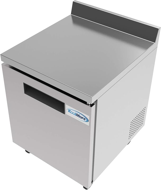 KoolMore 27" Stainless Steel Worktop Commercial Refrigerator with 3 1/2 Backsplash - 6.3 cu.ft, RWT-1D-6C