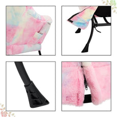 HollyHOME Lazy Chair with Foldable Ottoman, Accent Comfy Lounge Armchair and Folding Footrest Stool, Leisure Sofa Reading Chair and Footstool for Living Room, Bedroom, Dorm,Faux Fur Rainbow