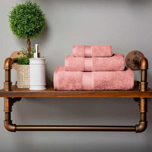 Superior Egyptian Cotton Pile 3 Piece Towel Set, Includes 1 Bath, 1 Hand, 1 Face Towel/Washcloth, Ultra Soft Luxury Towels, Thick Plush Essentials, Guest Bath, Spa, Hotel Bathroom, Tea Rose