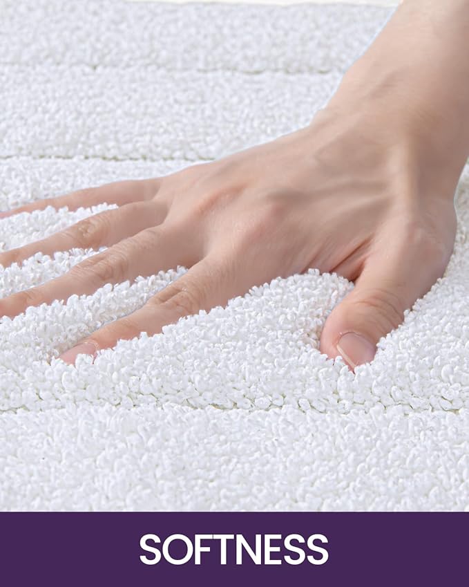DEXI Bathroom Rug 60x24, Non Slip Washable Bath Mat Runner for Shower Floor, Extra Long Absorbent Soft Bathmat with Rubber Backing, Quick Dry Microfiber Carpet, White