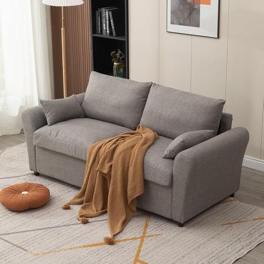 Panana Modern 2 and 3 Seats Loveseat Sofa Couch with Storage, Small Love Seat Couches for Living Room, Bedroom, Apartment, Office (Light Gray Linen Fabric, Sock Arm - 3 Seater)