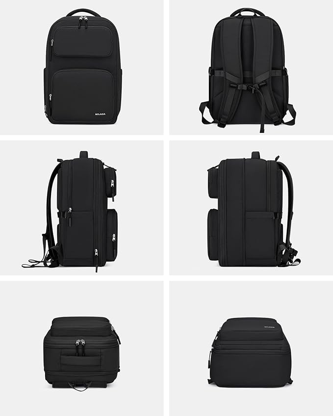 MILADA Expandable Travel Backpack 28L to 39L, TSA-Approved Carry On Backpack with 17 Inch Laptop Compartment, School Business Work Backpack for Men & Women, Black
