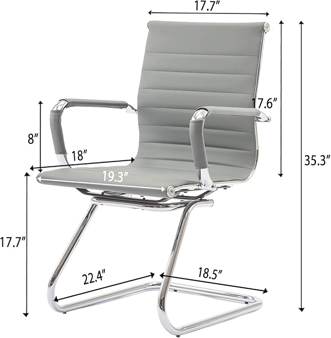 Office Heavy Duty Chair Guest Chair Leather Conference Chairs Reception Chairs Back Support, Set of 2 (Grey)