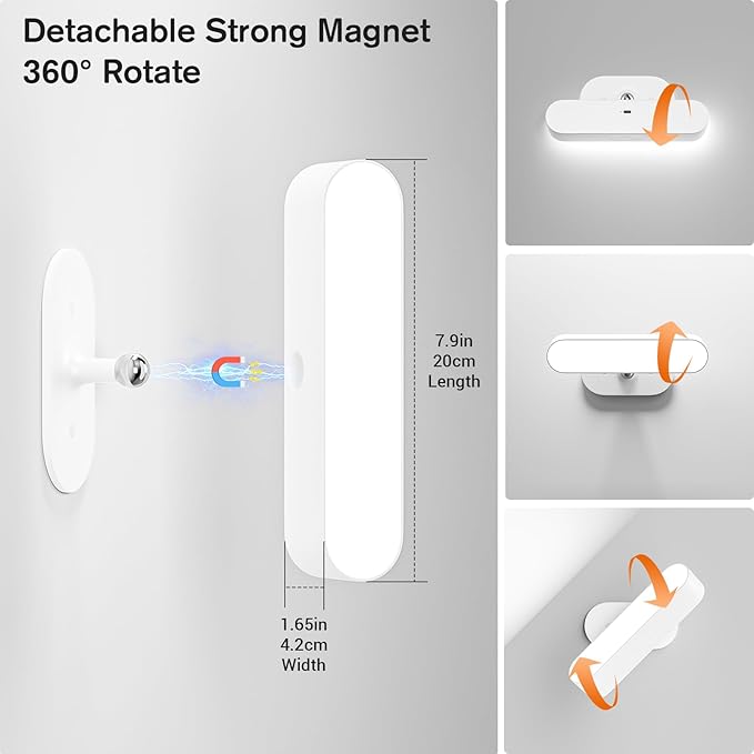 Battery Operated Wall Sconces, Wireless LED Wall Sconce Set of Two, Rechargeable Wall Lights for Living Room, 5 Colors Dimmable Wall Lamps for Bedroom, White 2 Pack