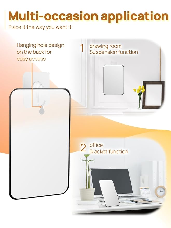 OMIRO Desk Makeup Mirror, 8 x 5 inches Table Mirror with Foldable Stand and Hanging Hole for Shaving and Travelling, Black