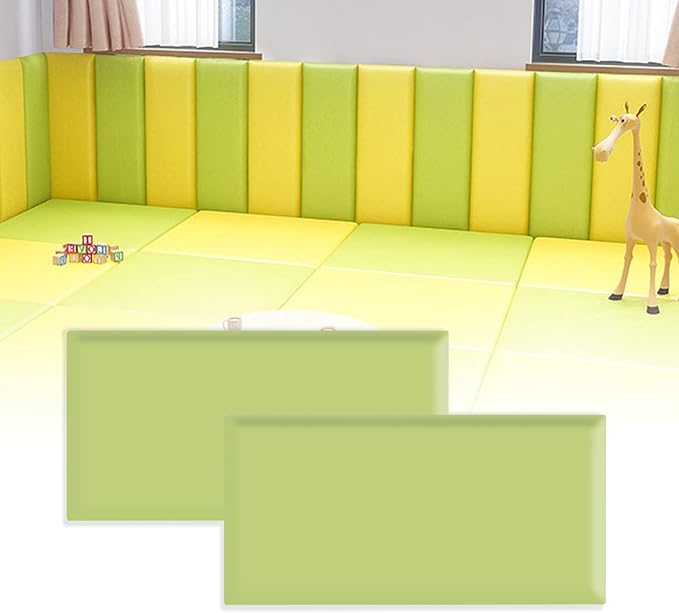 3D Anti-Collision Wall Padding, Peel and Stick Upholstered Wall Panels, Queen Headboard, Playroom Decorative Protection, Pack of 2 Panels Sized 23.6' X 11.8' (Green)