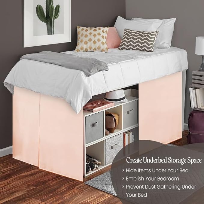 600TC -Dorm Bed Skirt - Split Corner Tailored Dorm Sized Bed Skirt - Dorm Room Essentials - Dorm Bed Skirt 100% Egyptian Cotton - Dorm Décor Bed Skirt Twin XL - 40" Drop (Peach, Solid)