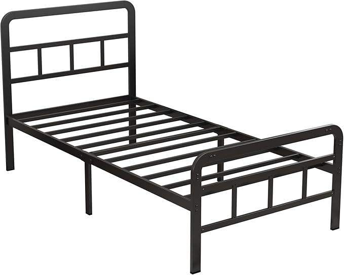 Twin Bed Frames with Headboard and Footboard 14 Inch, Twin Platform Bed Frame with Strong Metal Slats Support, Under-Bed Storage, Noise Free, Easy Assembly, Black