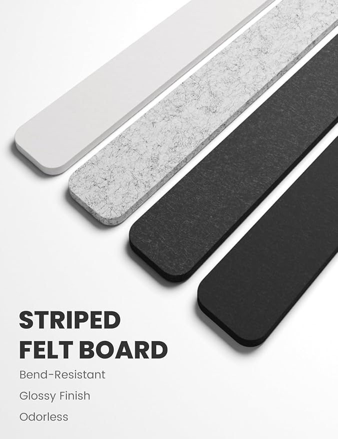 Cork Board Alternative Felt Strip Board 8-Pack 13"x2", Office Pin Board with 50 Push Pins, Adhesive Install for Bedroom Door & Home Office(Concrete Echo)