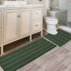 H.VERSAILTEX Bathroom Rugs Bath Rug Set 2 Piece Bathroom Contour Rug Toilet Mat Sets Non Slip Contour Bath Rug Ultra Thick Water Absorbent Striped Bath Mats(47