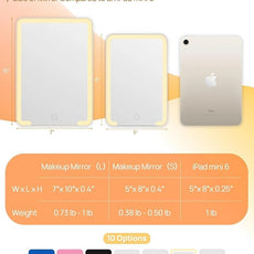 OMIRO Travel Makeup Mirror with Light, 10 x 7 inch Lighted Desk Mirror with Adjustable Stand and 3 Lighting Modes for Shaving and Travelling, White