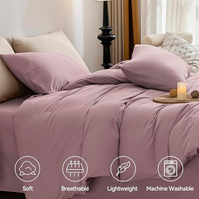 JELLYMONI Cotton Duvet Cover Queen Size - 100% Washed Cotton Linen Feel Textured Comforter Cover, 3 Pieces Breathable Soft Bedding Set with Zipper Closure (Dusty Pink, Queen 90"x90")