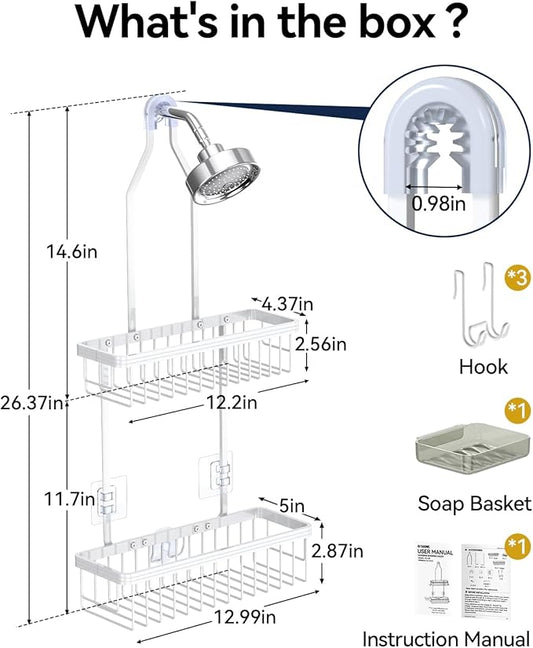 YASONIC Shower Caddy Hanging, Never Rust Shower Organizer Hanging, Aluminum Shower Racks for Inside Shower with Hooks for Razor, Bathroom Organizers and Storage with Soap Holder, White