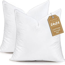 BHZ Euro Throw Pillow Inserts, 24x24 Down Feather Alternative Pillow Inserts Set of 2, Decorative Soft Large Square White Throw Pillows Insert for Couch Bed Dorm Sofa with Cotton Cover