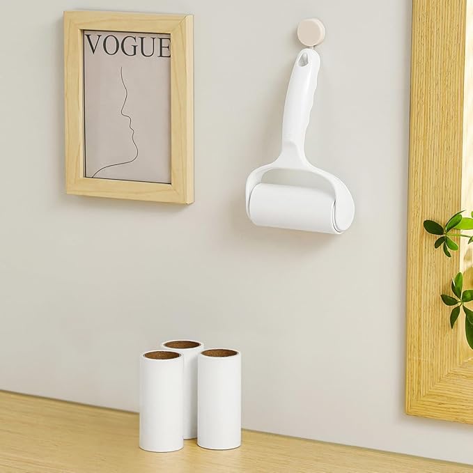 Flat Surface Lint Roller for Pet Hair Extra Sticky Lint Remover for Couch Clothes Furniture Pool Table Felt Lint Roller 1 T Handle with 4 Sticky Rolls (Daisy White)
