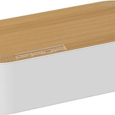 D-Line Cable Management Box, Power Strip Holder, Floor Outlet Hiders, Desk Cord Organizer, Cover TV Wires, Wire Storage, Extension Hider, Office Concealer for Cords - Large, Wood-Effect Lid