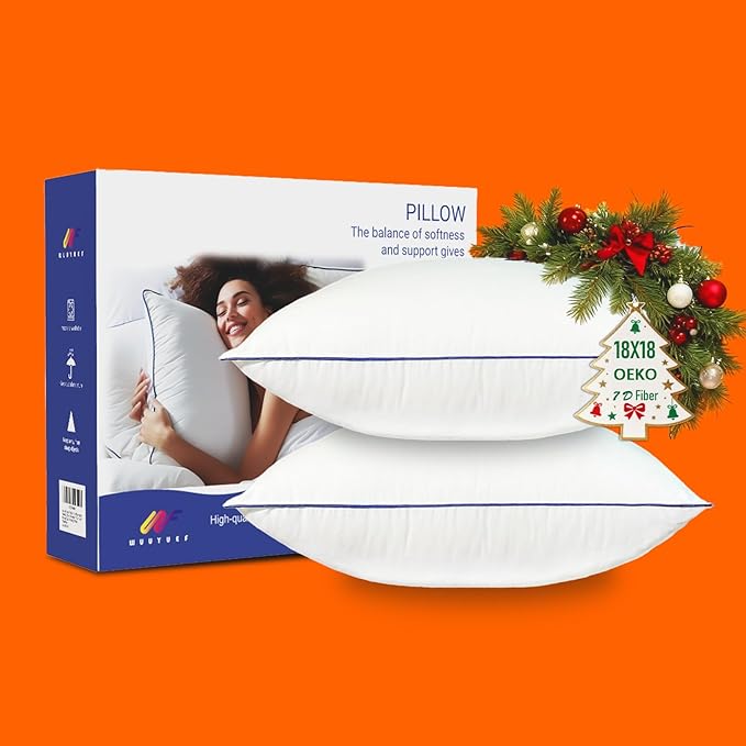 18x18 Pillow Inserts Set of 2, Hypoallergenic Soft Machine Washable Fluffy Virgin Microfiber Premium Throw Pillow Stuffer, Christmas Decorative Cushion for Bed, Couch, Sofa - White