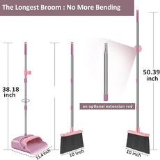 kelamayi Broom and Dustpan Set for Home, Office, Indoor&Outdoor Sweeping, Stand Up Broom and Dustpan (Pink)