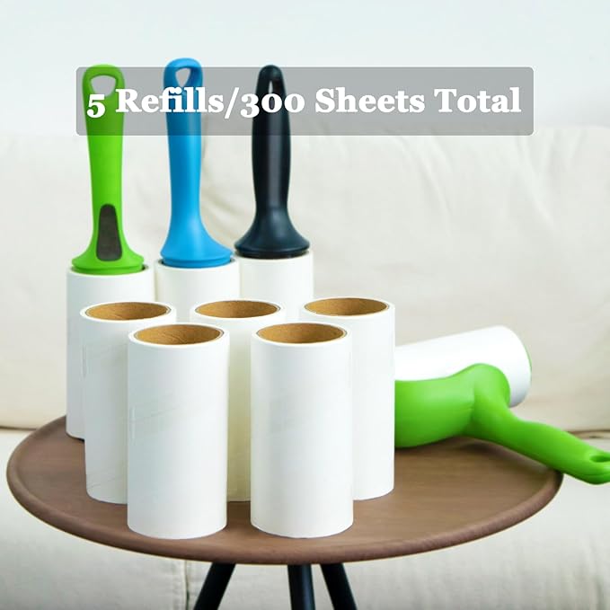 4.6 inch Giant Lint Roller Refills Compatible with Evercare Giant Lint Rollers and T Handle Lint Roller Extreme Stick Pet Hair Remover Adhesive Refills 5 Rolls 60 Sheets per Roll Total 300 Sheets
