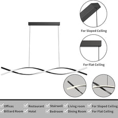 Modern Ceiling Pendant Lights, 57in Chandelier Dimmable with Remote Control 3000k-6000K Adjustable Color Temperature, Aluminum Island Lighting Lamp Fixture for Kitchen, Dining Room