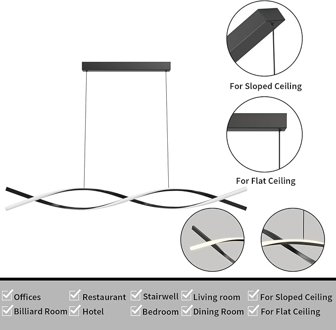 Modern Ceiling Pendant Lights, 57in Chandelier Dimmable with Remote Control 3000k-6000K Adjustable Color Temperature, Aluminum Island Lighting Lamp Fixture for Kitchen, Dining Room