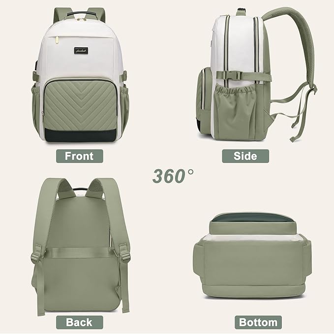 Laptop Backpack for Women Bookbag: 17 inch Work School Backpacks with Pouch Pocket for Large Capacity Cup & USB Charger College Book Bag Travel Business Nurse Teacher Bookbags Anti-theft Back Pack