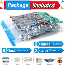 BoxLegend Vacuum Storage Bags 10 Combo Vacuum Pack Bags Space Saving Double Zipper Seal & Leak Valve Reusable for Clothes Pillow Comforters Bedding,2XL, 2L, 6S, 1 Large Pump
