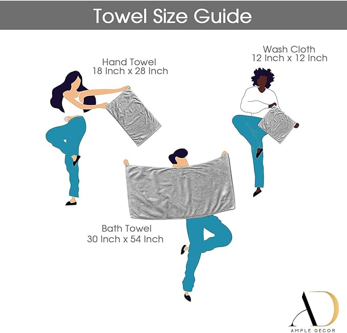 Ample Decor 100% Cotton 6 Piece Bathroom Towels Set, 2 Bath Towels, 2 Hand Towels, 2 Washcloths, Quick Drying - Beige Towel Sets