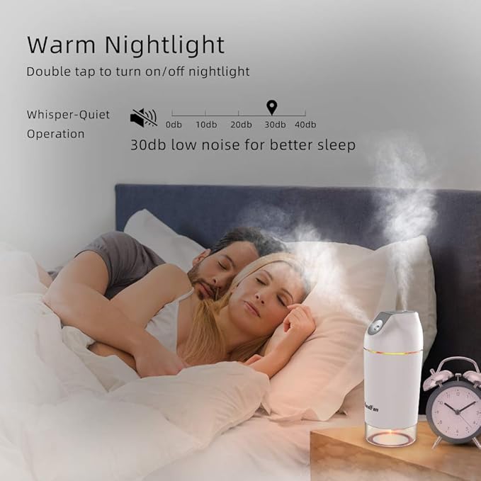 HandFan Small Portable Humidifier Rechargeable, 140ml/h Wireless Ultrasonic humidifier Battery Operated, Mini Personal Cordless Cool Mist Humidifiers, for Bedroom Office Travel Car Plants(Gray)