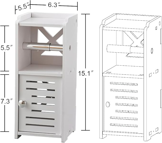 AOJEZOR Toilet Paper Holder Stand: Free Standing PVC Bathroom Cabinet - Small Bathroom Storage for Apartment Dwellers - White