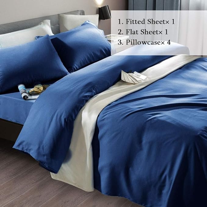 SONORO KATE Bed Sheet Set Super Soft Microfiber 1800 Thread Count Luxury Egyptian Sheets Fit 18-24 Inch Deep Pocket Mattress Wrinkle-4 Piece (Navy Blue, Twin XL)