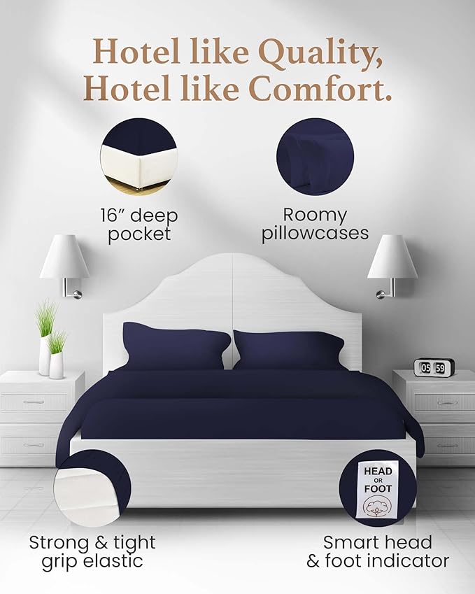Good Sleep Bedding Twin Sheets Set - 100% Egyptian Cotton, Soft, 4 Pc, Deep Pocket, Hotel Quality, Navy Blue GoodSleepBedding
