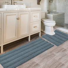H.VERSAILTEX Bathroom Rugs Bath Rug Set 2 Piece Bathroom Contour Rug Toilet Mat Sets Non Slip Contour Bath Rug Ultra Thick Water Absorbent Striped Bath Mats(47