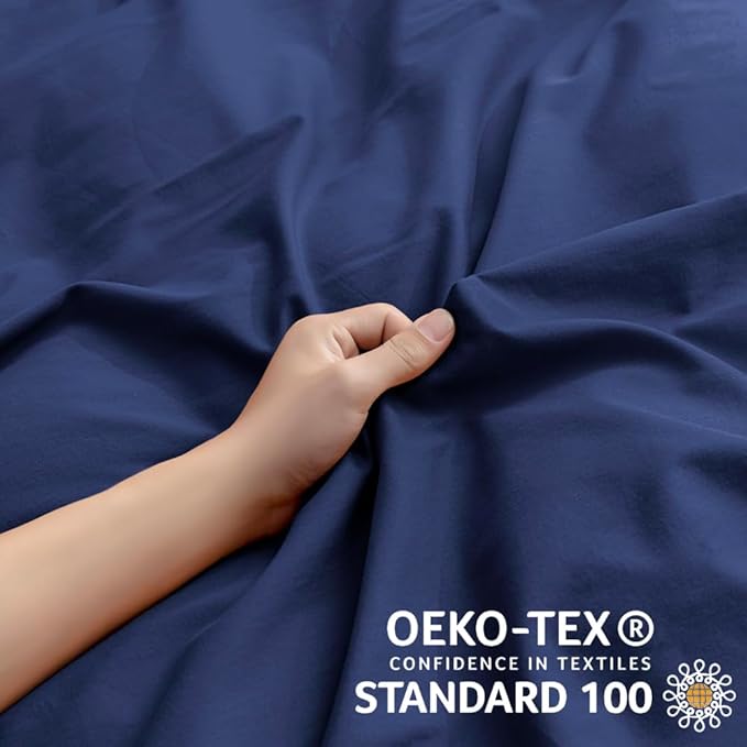 JELLYMONI Cotton Navy Blue Duvet Cover Twin Size - Washed Cotton Linen Like Textured Comforter Cover, 2 Pieces Breathable Soft Bedding Set with Zipper Closure (Navy Blue, Twin 68"x90")