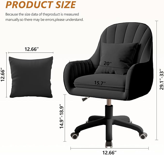Cute Home Office Chair Velvet Upholstered Desk Chairs with Mid Back Swivel Adjustable Makeup Vanity Computer Chair with Wheels