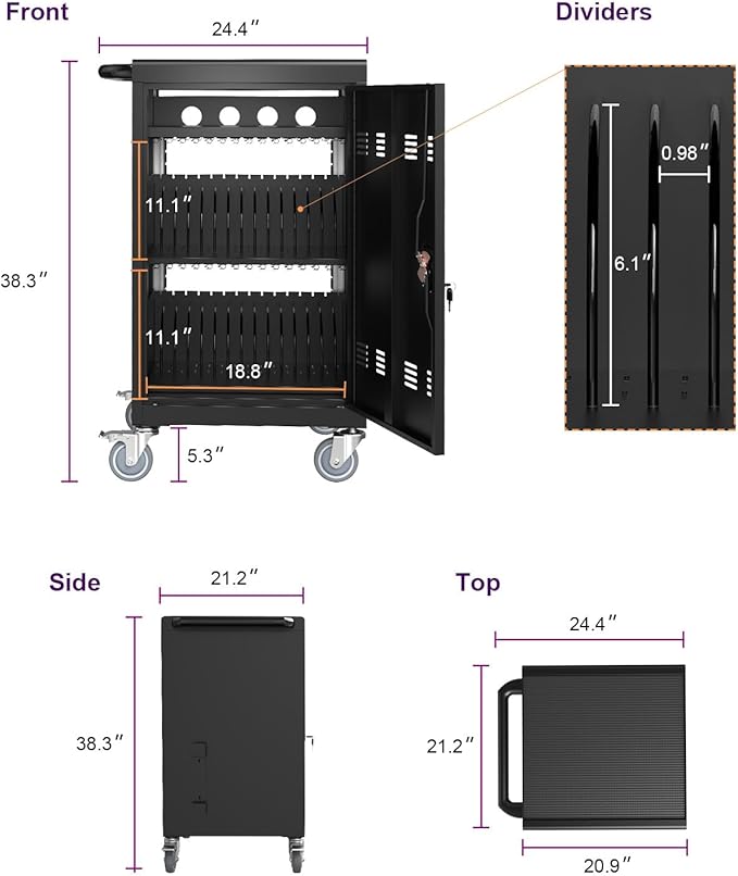 Laptop Charging Cart, 32 Charging Ports Laptop Storage Cart, 30-Bay Mobile Charging Cabinet for iPads up to 16.3", Chromebook Devices, Cord Management, Access Lock.School,Business.White