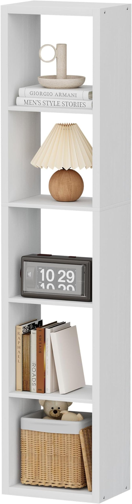 5 Cube Storage Organizer Single Row, Cube Shelf with Heavy-Duty Thick Boards, 13.31" L x 9.37" W x 60.55" H, Smooth Easy-Clean Panels, Simple Assembly, for Living Room Bedroom Office, White