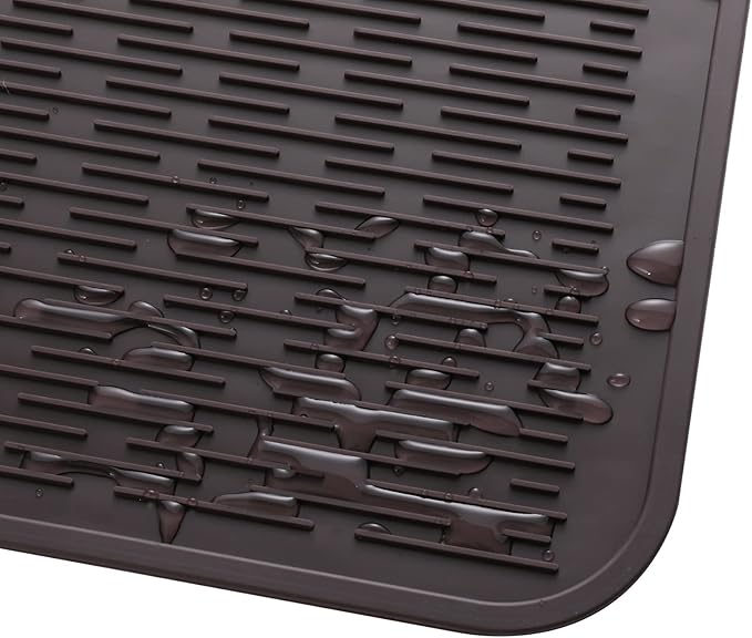 Silicone Dish Drying Mat for Multiple Usage,Easy clean,Eco-friendly,Heat-resistant Silicone Mat for Kitchen Counter or Sink,Refrigerator or Drawer Liner Coffee 3XL 28 inches x 18 inches