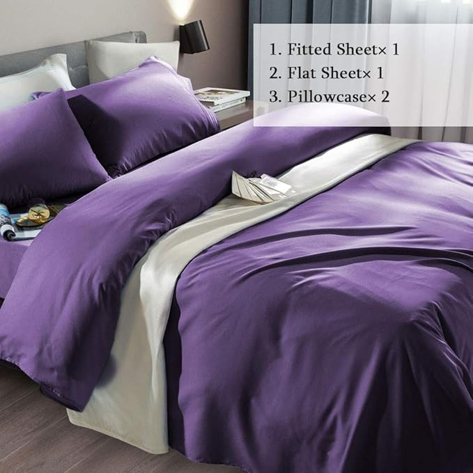 SONORO KATE Bed Sheet Set Super Soft Microfiber 1800 Thread Count Luxury Egyptian Sheets Fit 18-24 Inch Deep Pocket Mattress Wrinkle-4 Piece (Purple, Twin XL)