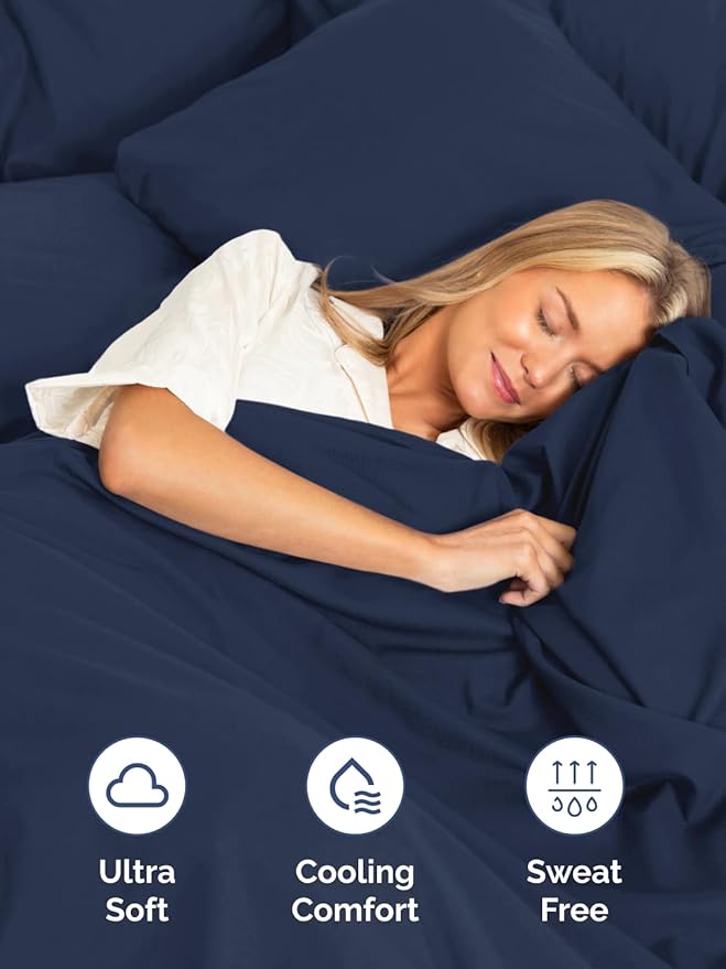Extra Deep Pocket Twin Sheets - 3 Piece Breathable & Cooling Bed Sheets - Hotel Luxury Bed Sheet Set - Soft, Wrinkle Free & Comfy - Easily Fits Extra Deep Mattresses - Deep Pocket Navy Blue Sheets Set