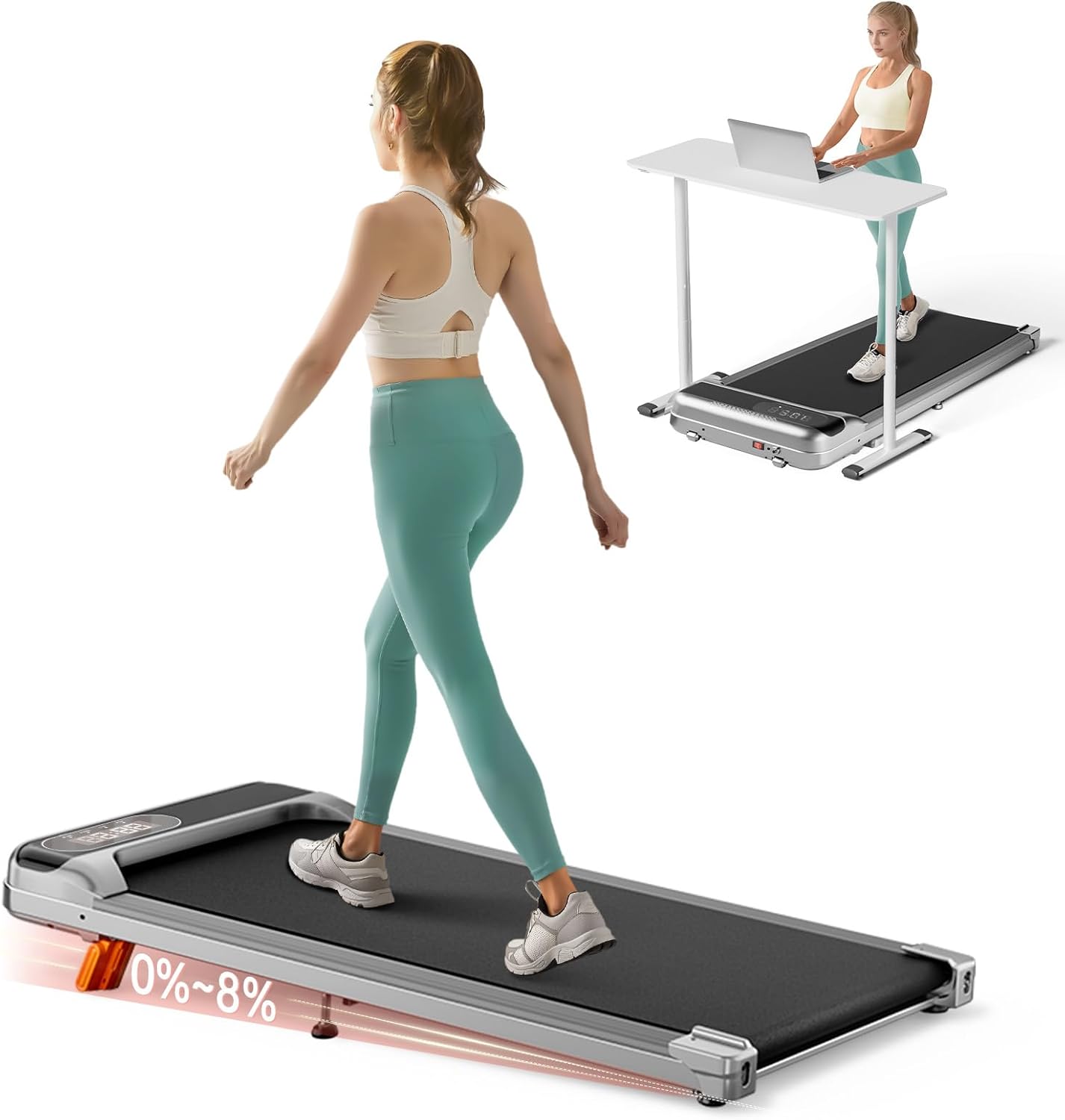 Walking Pad, Under Desk Treadmill with Incline for Home Office 2.5HP Portable Walking Treadmill with 265 Lbs Weight Capacity Walking Machine, Remote Control, LED Display Dormly