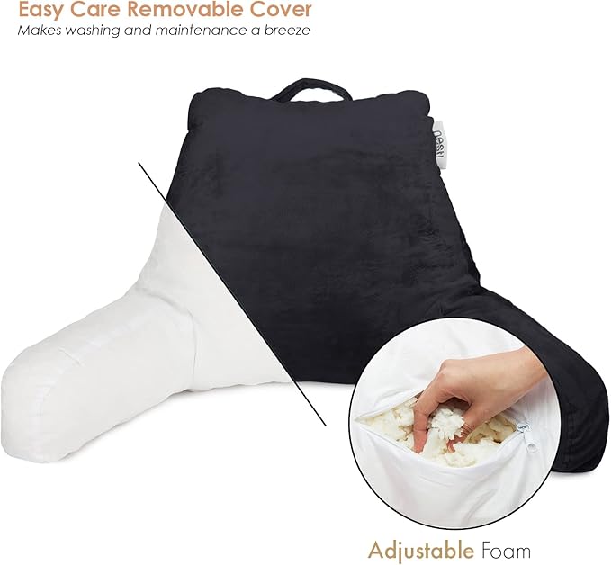 Nestl Reading Pillow for Kids & Teens with Shredded Memory Foam, Backrest Pillows for Reading, Watching, and Gaming, Use on The Couch, Bed, or Floor, Adjustable Support with Washable Cover Black