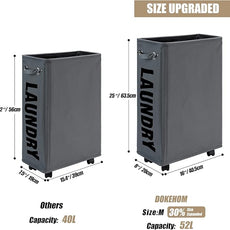 DOKEHOM 25-Inches Slim Laundry Basket on Wheels, Collapsible Rolling Laundry Hamper, Foldable Narrow Corner Clothes Storage Bins (Dark Grey)